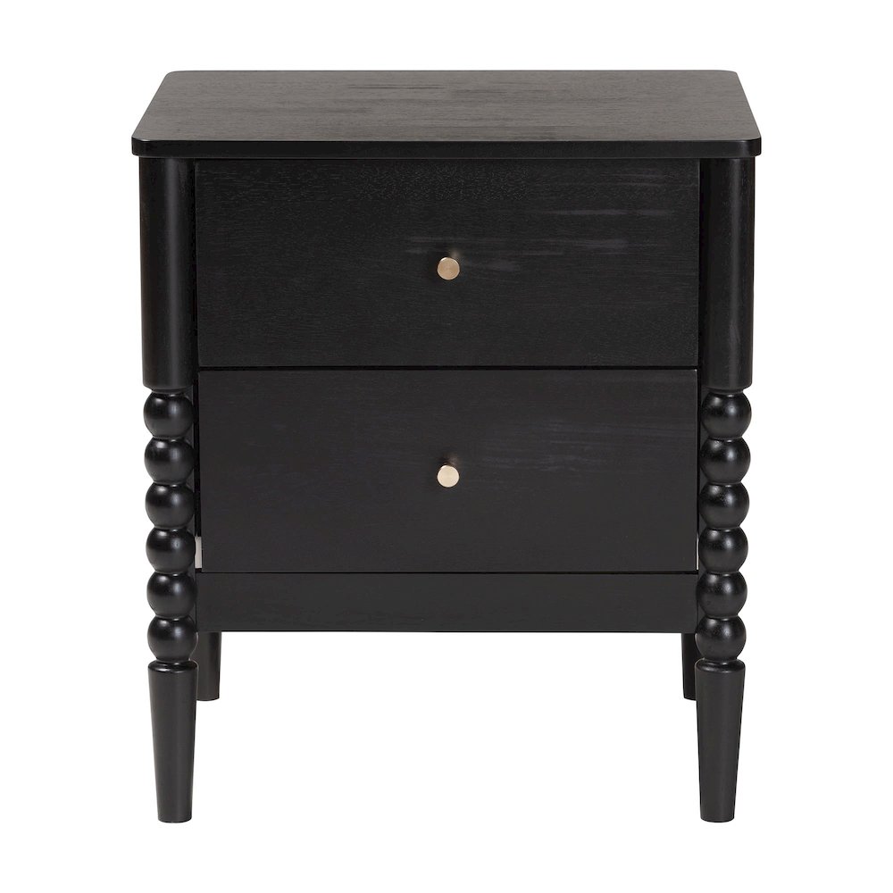 Lucera Mid-Century Black 2-Drawer Bobbin Nightstand. Picture 3