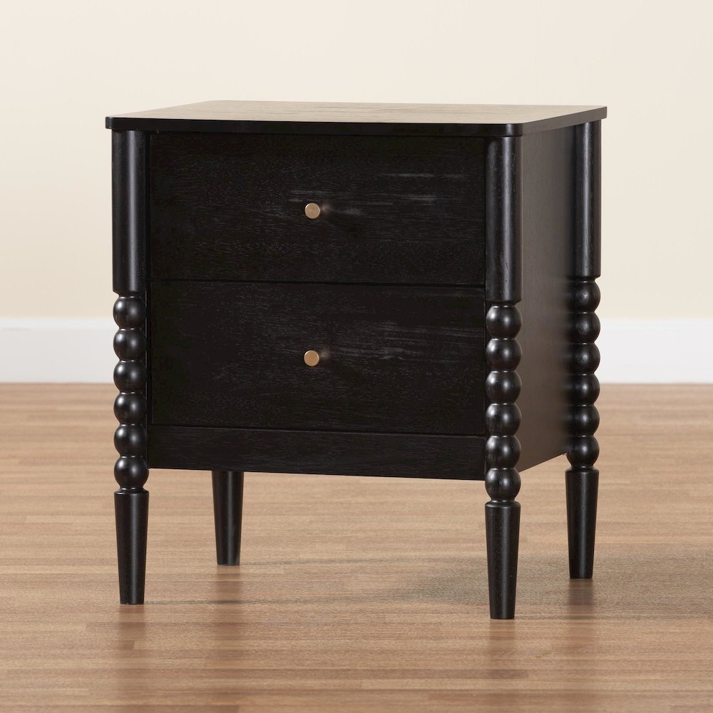 Lucera Mid-Century Black 2-Drawer Bobbin Nightstand. Picture 9