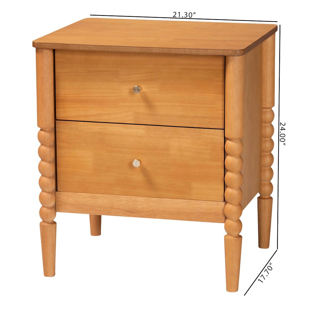 Lucera Mid-Century Oak Brown 2-Drawer Bobbin Nightstand. Picture 10