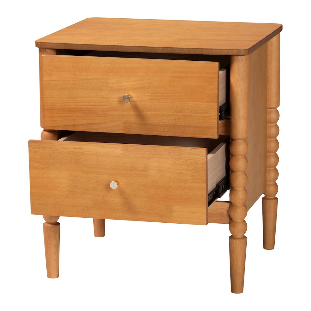 Lucera Mid-Century Oak Brown 2-Drawer Bobbin Nightstand. Picture 2