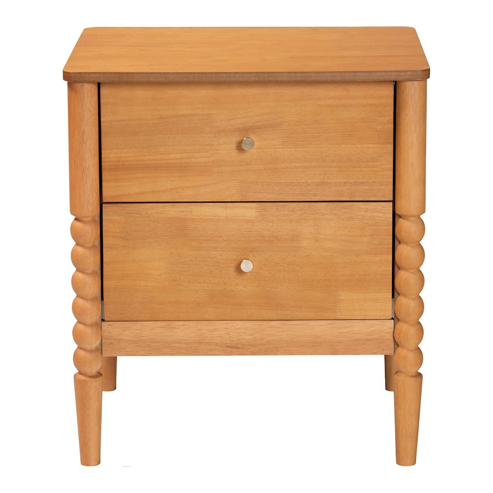 Lucera Mid-Century Oak Brown 2-Drawer Bobbin Nightstand. Picture 3