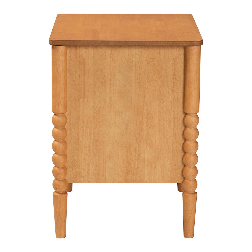 Lucera Mid-Century Oak Brown 2-Drawer Bobbin Nightstand. Picture 4