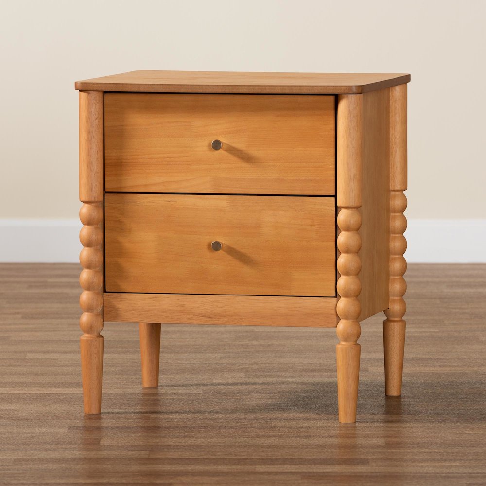 Lucera Mid-Century Oak Brown 2-Drawer Bobbin Nightstand. Picture 9