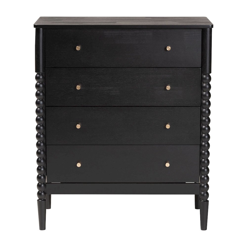 Lucera Mid-Century Black Bobbin Wood 4-Drawer Chest. Picture 3