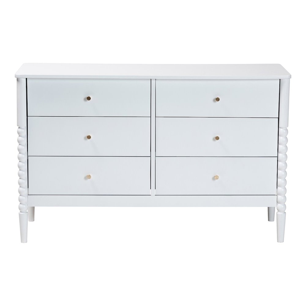 Lucera Mid-Century White Bobbin Wood 6-Drawer Dresser. Picture 4