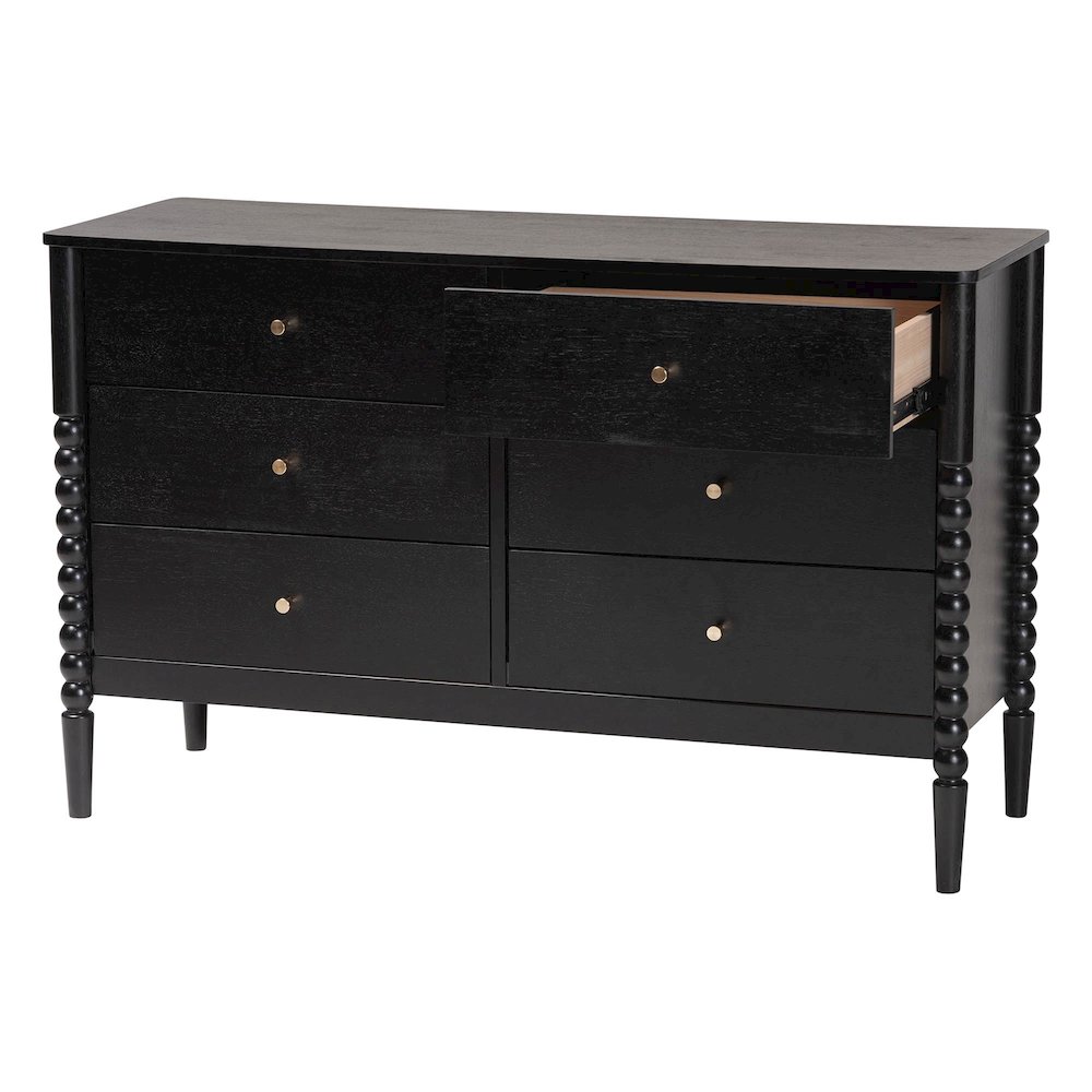 Lucera Mid-Century Black Bobbin Wood 6-Drawer Dresser. Picture 3