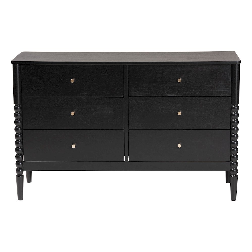 Lucera Mid-Century Black Bobbin Wood 6-Drawer Dresser. Picture 4