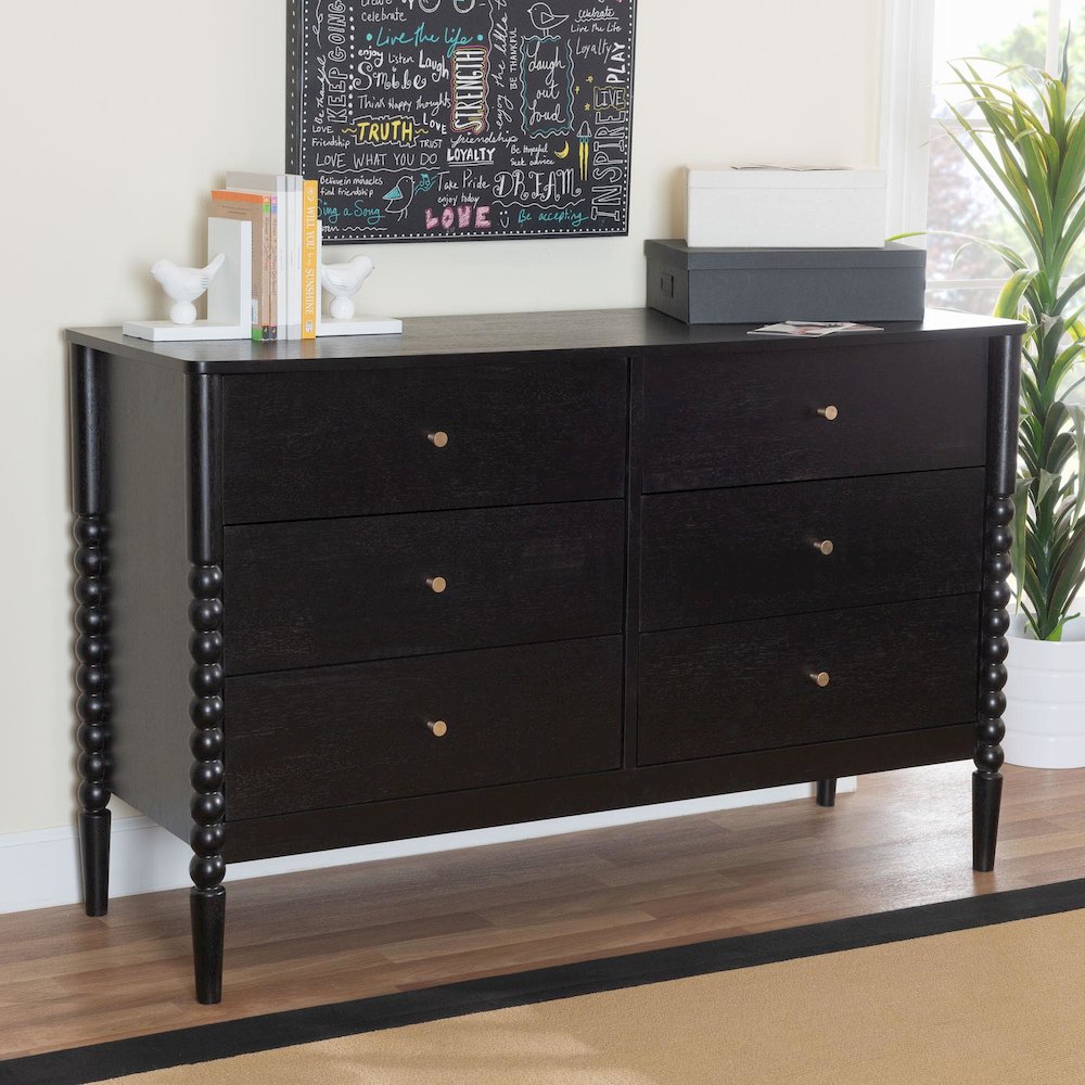 Lucera Mid-Century Black Bobbin Wood 6-Drawer Dresser. Picture 9