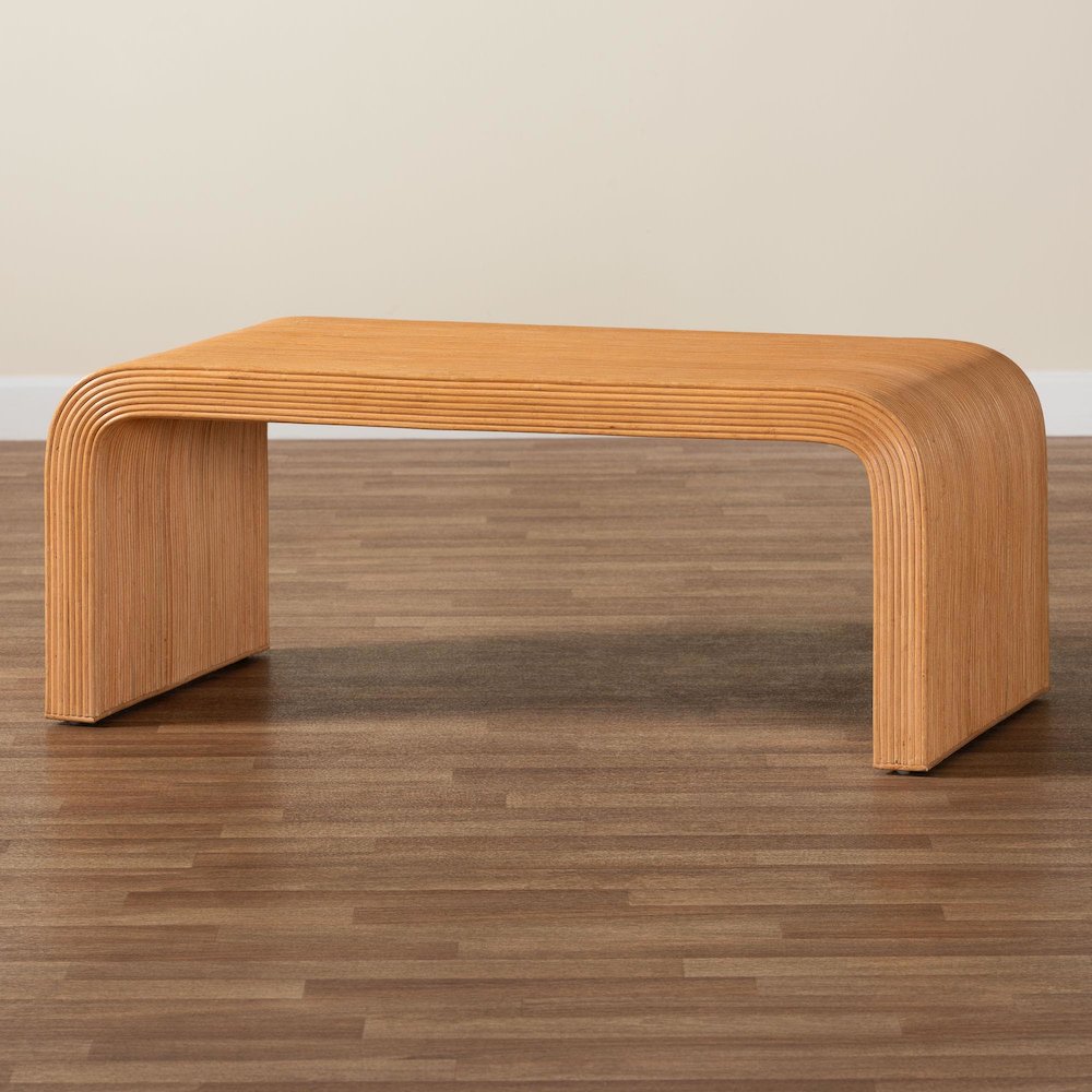 Guevara Bohemian Light Honey Fluted Rattan Coffee Table. Picture 7