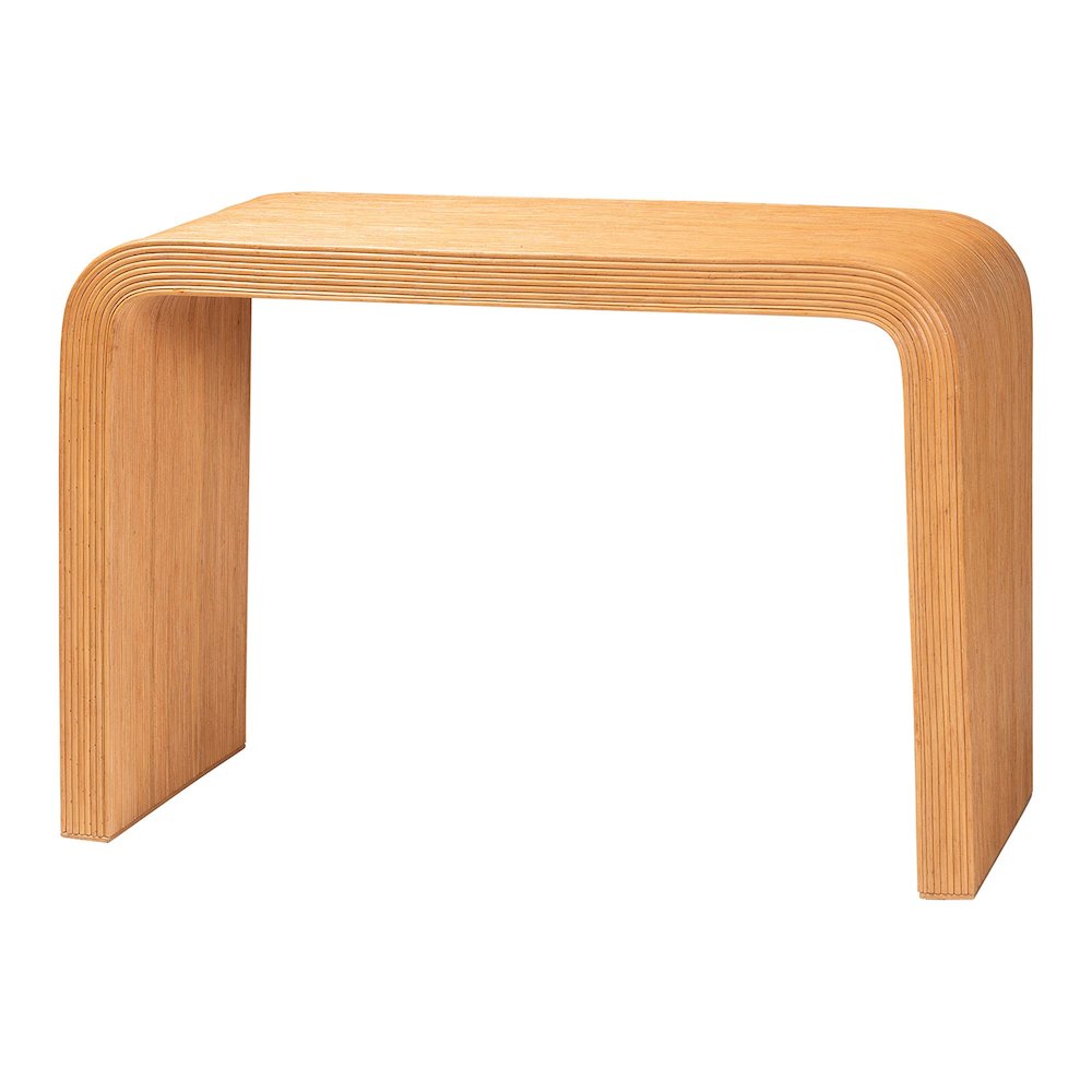 Guevara Bohemian Light Honey Fluted Rattan Console Table. Picture 1