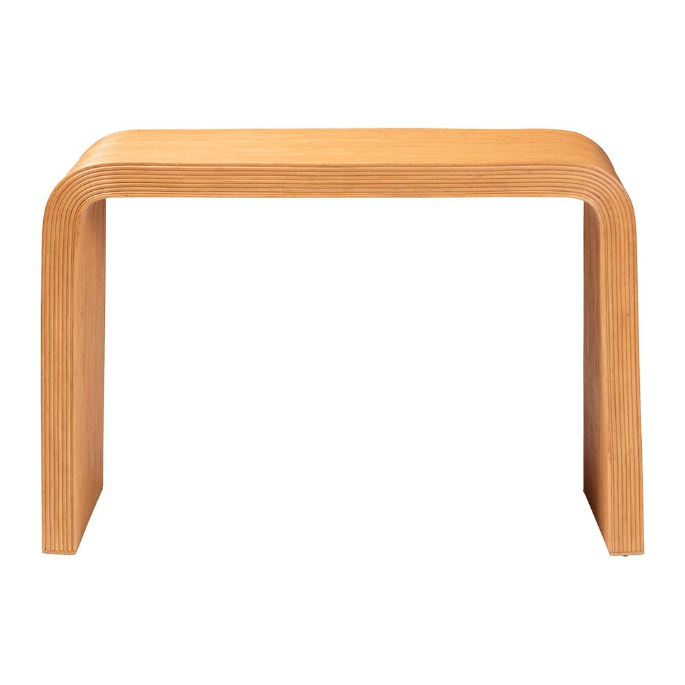 Guevara Bohemian Light Honey Fluted Rattan Console Table. Picture 2