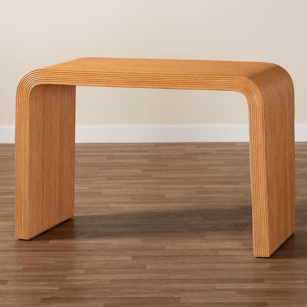 Guevara Bohemian Light Honey Fluted Rattan Console Table. Picture 7