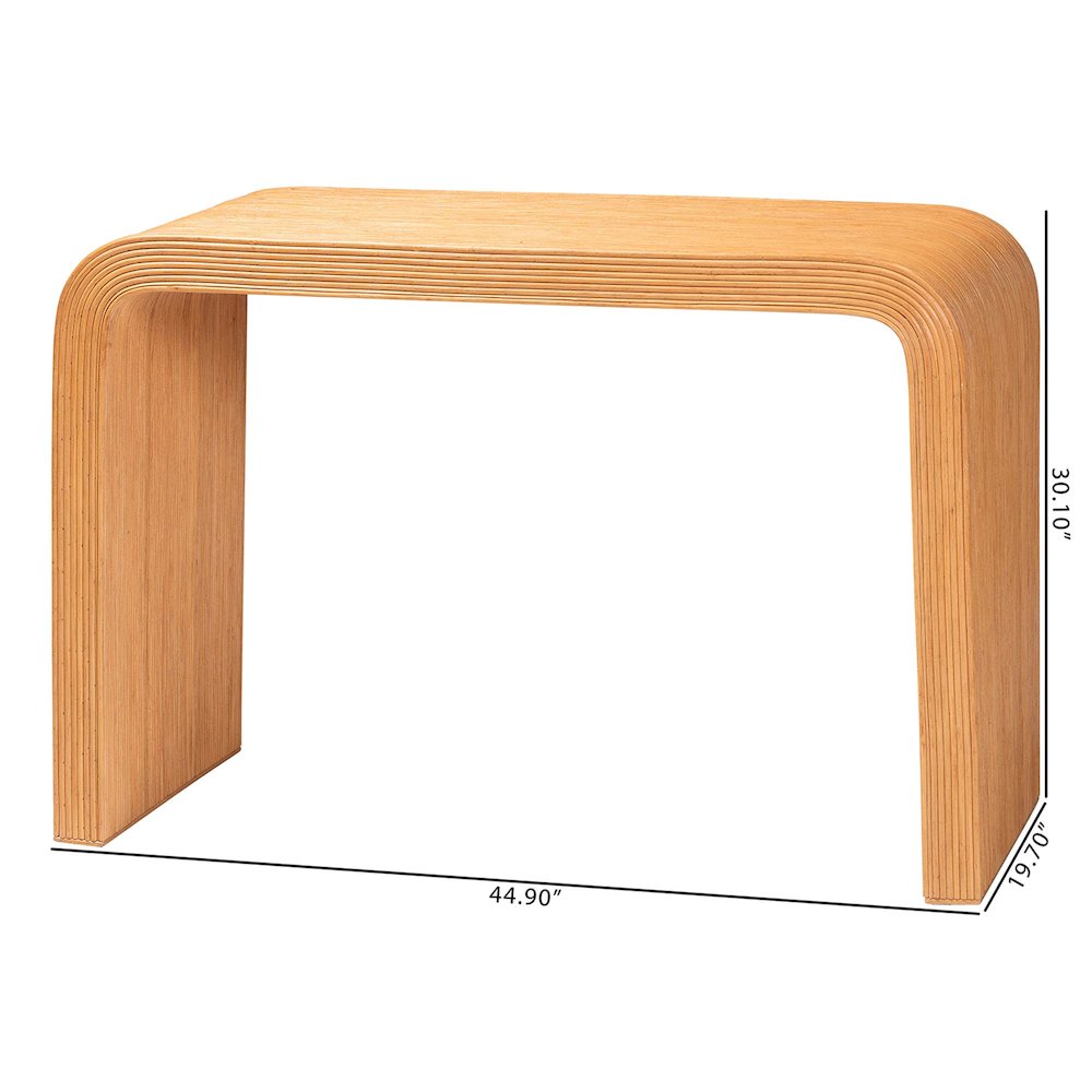 Guevara Bohemian Light Honey Fluted Rattan Console Table. Picture 8