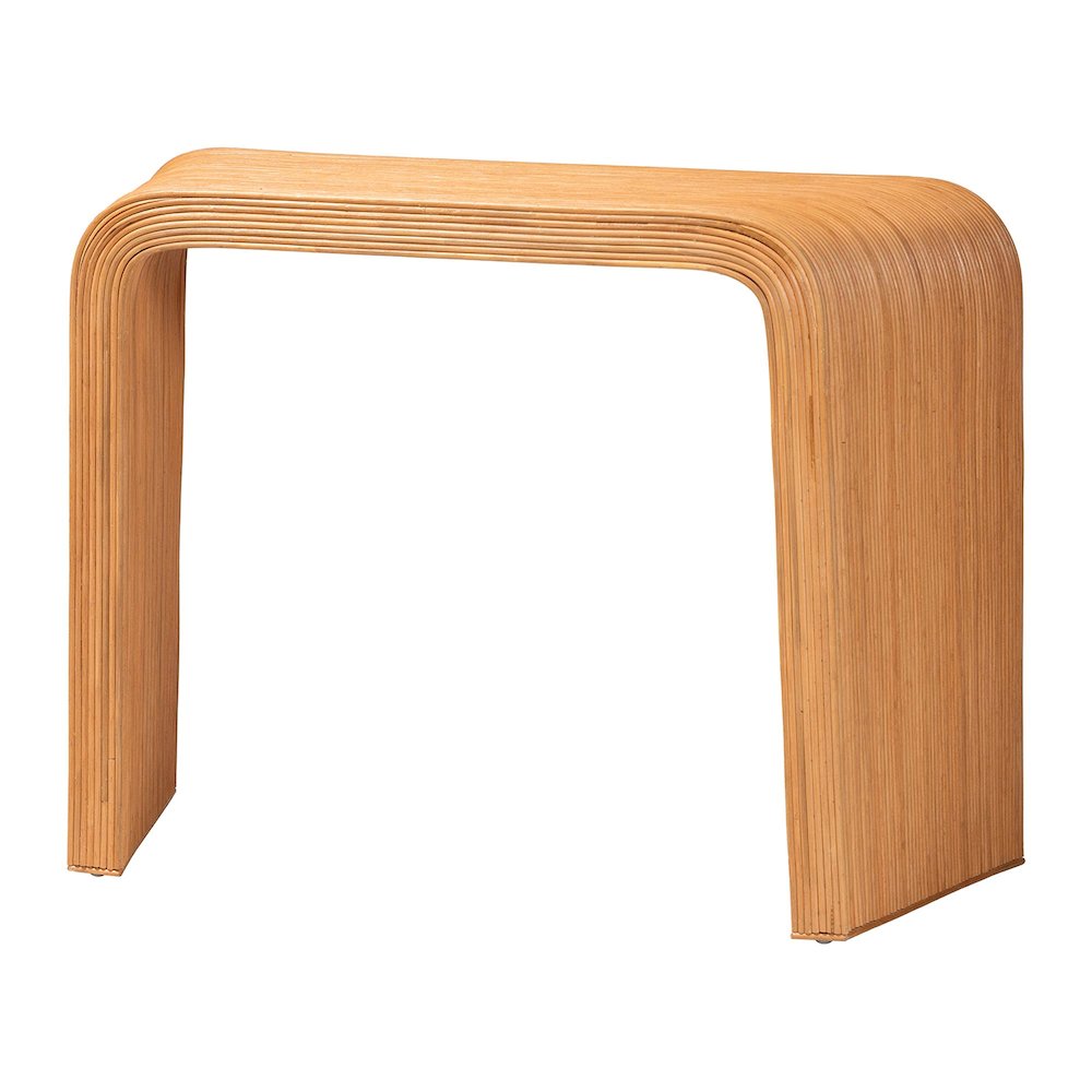 Eilis Bohemian Light Honey Fluted Rattan Waterfall Console Table. Picture 1