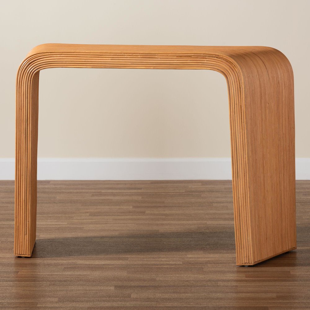 Eilis Bohemian Light Honey Fluted Rattan Waterfall Console Table. Picture 11