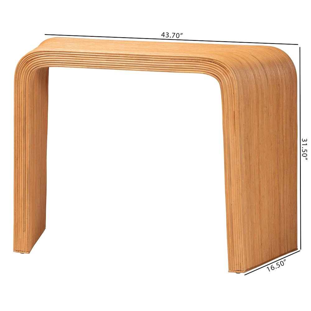 Eilis Bohemian Light Honey Fluted Rattan Waterfall Console Table. Picture 12
