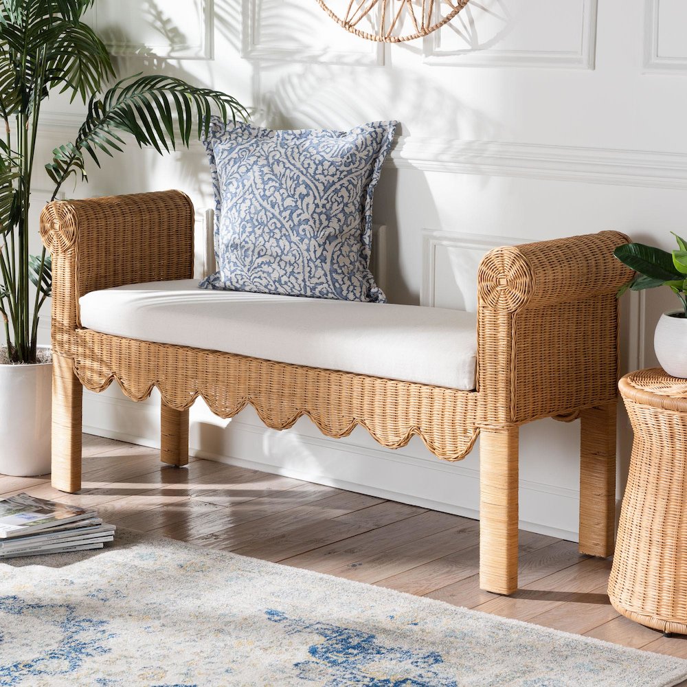 Reiko Handwoven Natural Rattan Bench. Picture 7