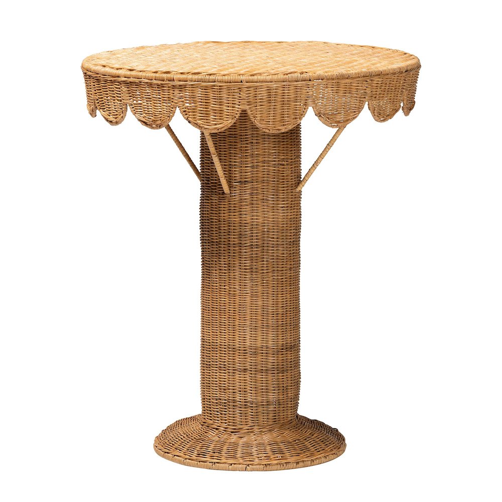 Pabla Bohemian Light Honey Rattan Scalloped Console Table. Picture 1