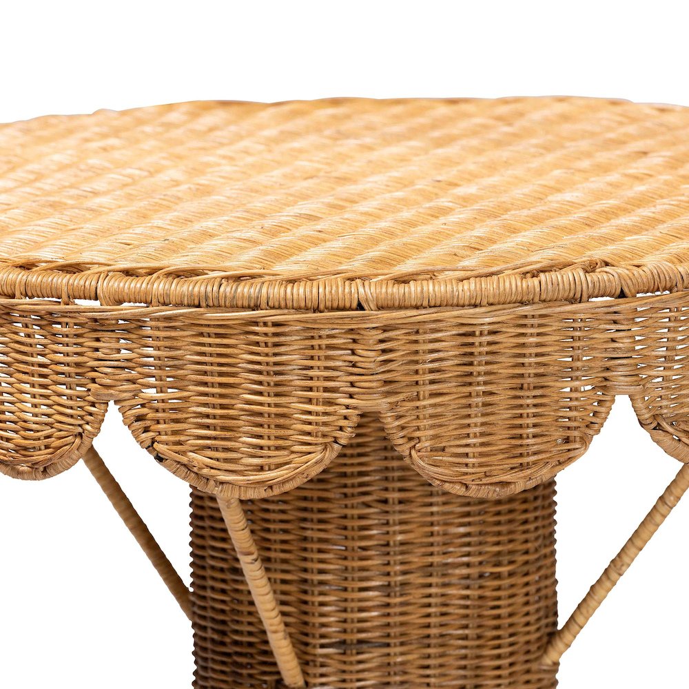Pabla Bohemian Light Honey Rattan Scalloped Console Table. Picture 2