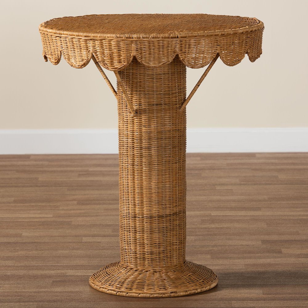 Pabla Bohemian Light Honey Rattan Scalloped Console Table. Picture 7
