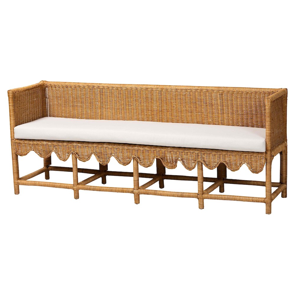 Seranay Bohemian Scallop Light Honey Rattan Long Dining Bench. Picture 1
