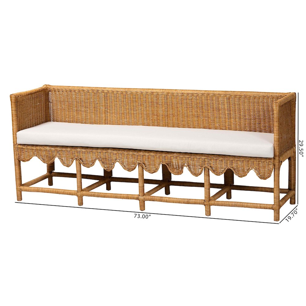 Seranay Bohemian Scallop Light Honey Rattan Long Dining Bench. Picture 10