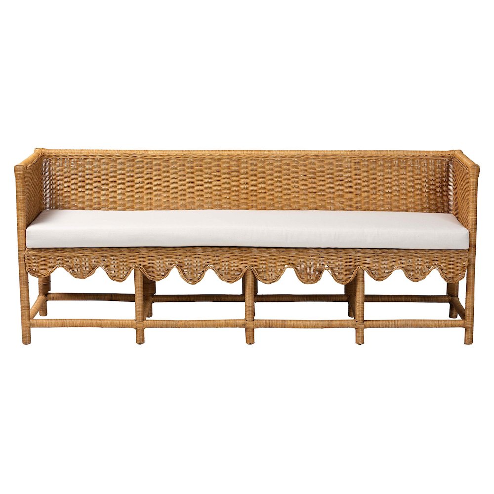 Seranay Bohemian Scallop Light Honey Rattan Long Dining Bench. Picture 2