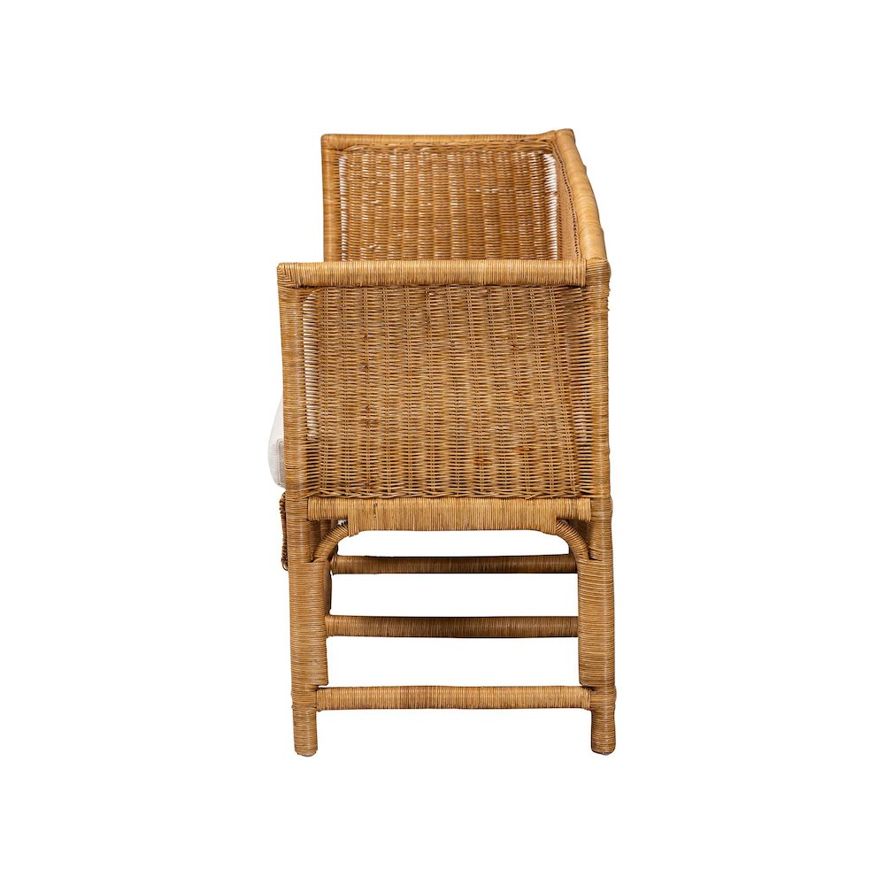 Seranay Bohemian Scallop Light Honey Rattan Long Dining Bench. Picture 3