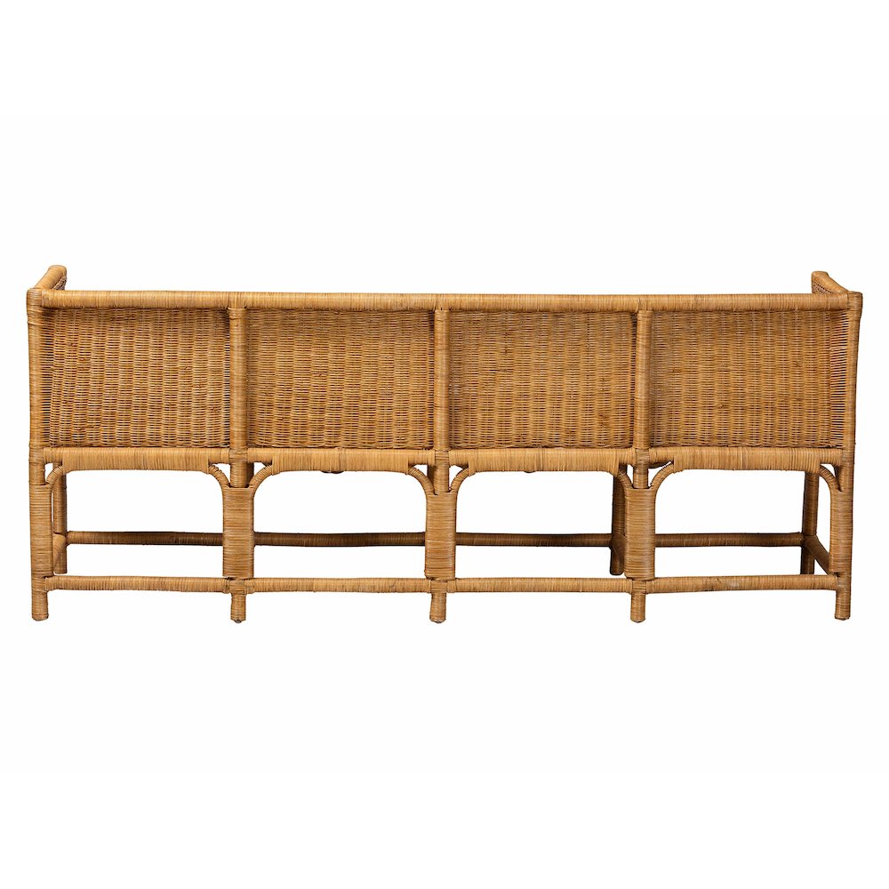 Seranay Bohemian Scallop Light Honey Rattan Long Dining Bench. Picture 4