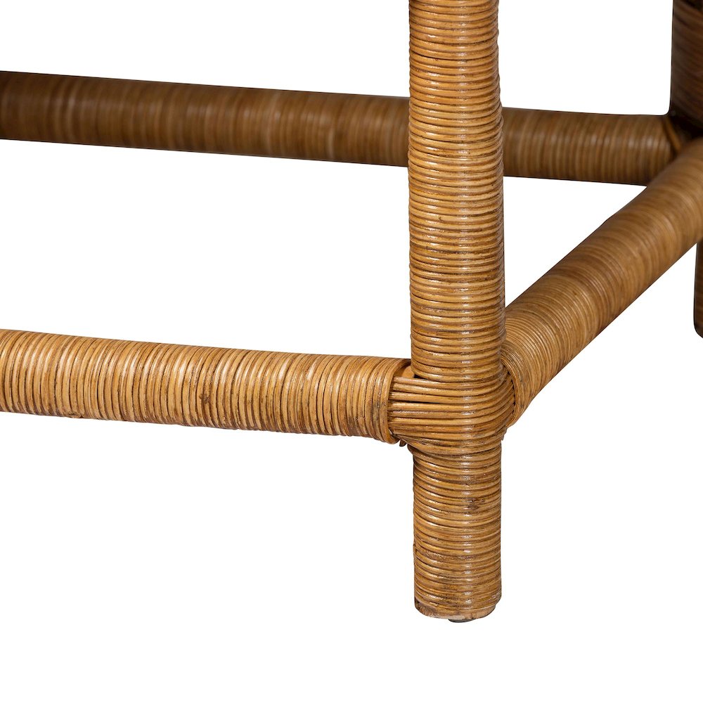 Seranay Bohemian Scallop Light Honey Rattan Long Dining Bench. Picture 6