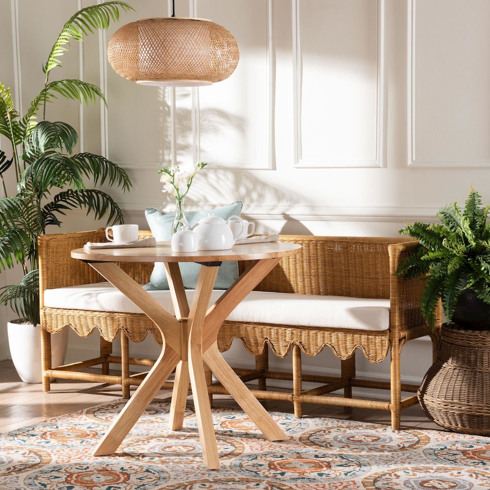 Seranay Bohemian Scallop Light Honey Rattan Long Dining Bench. Picture 8