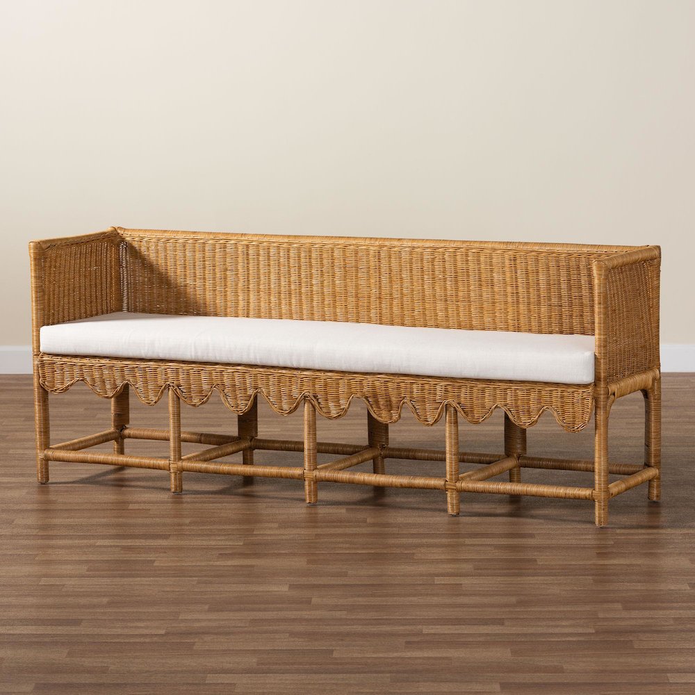 Seranay Bohemian Scallop Light Honey Rattan Long Dining Bench. Picture 9