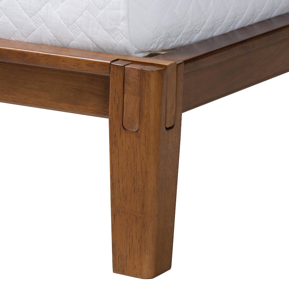 Mariette Japandi Dark Grey Teddy Fabric and Walnut Brown Wood Queen Bed. Picture 5