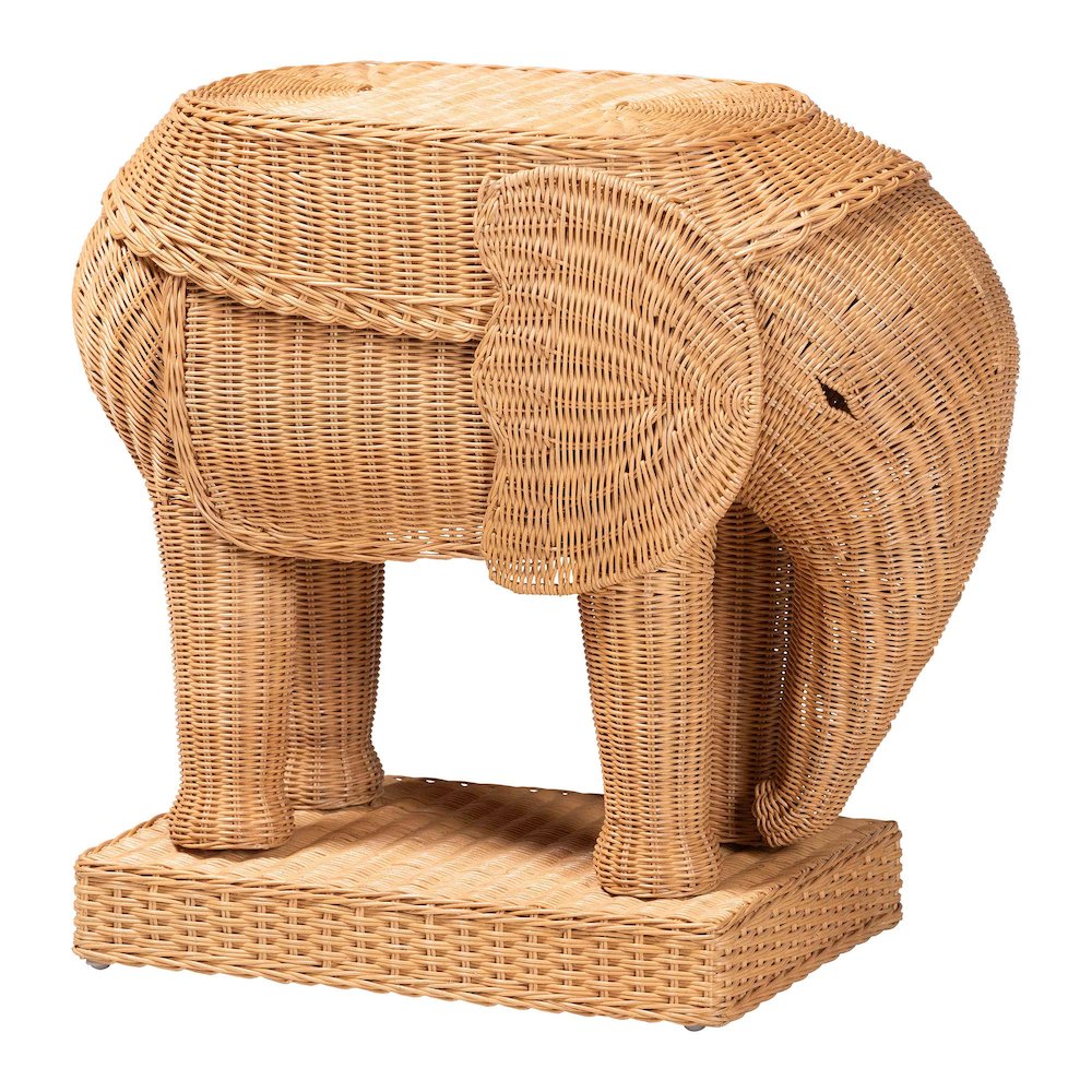 Elissa Bohemian Light Honey Rattan Elephant End Table. Picture 1