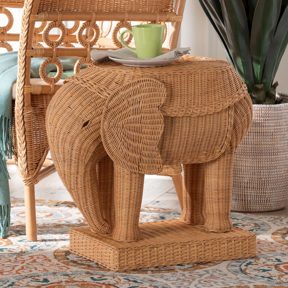 Elissa Bohemian Light Honey Rattan Elephant End Table. Picture 7