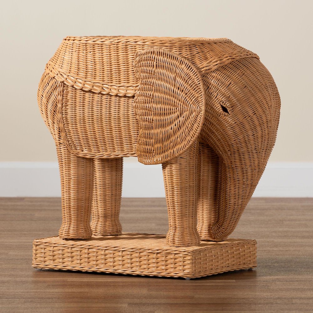 Elissa Bohemian Light Honey Rattan Elephant End Table. Picture 8
