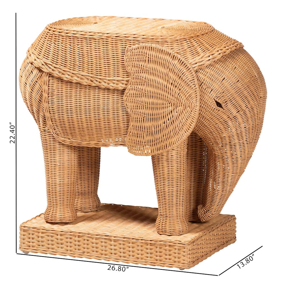 Elissa Bohemian Light Honey Rattan Elephant End Table. Picture 9