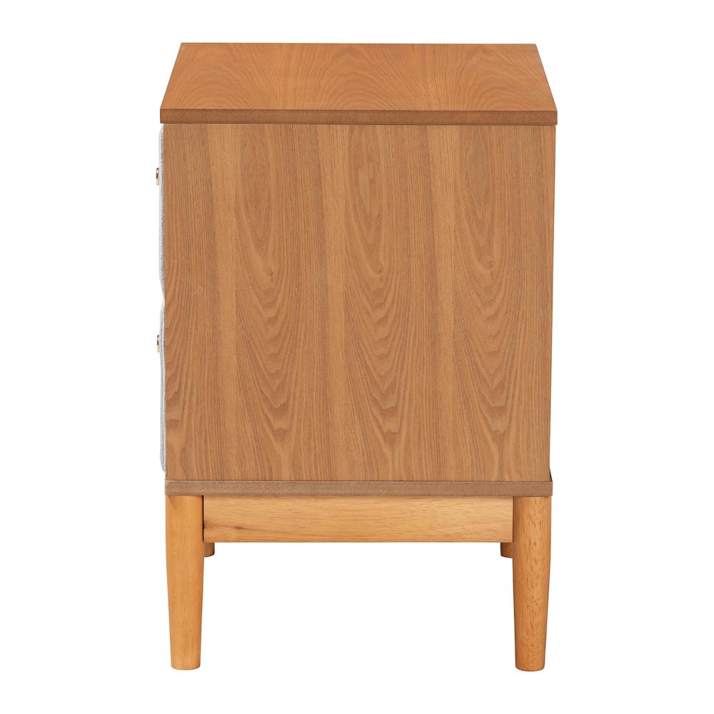 Taylin Mid-Century Grey Corduroy and Oak Brown Wood 2-Drawer Nightstand. Picture 4