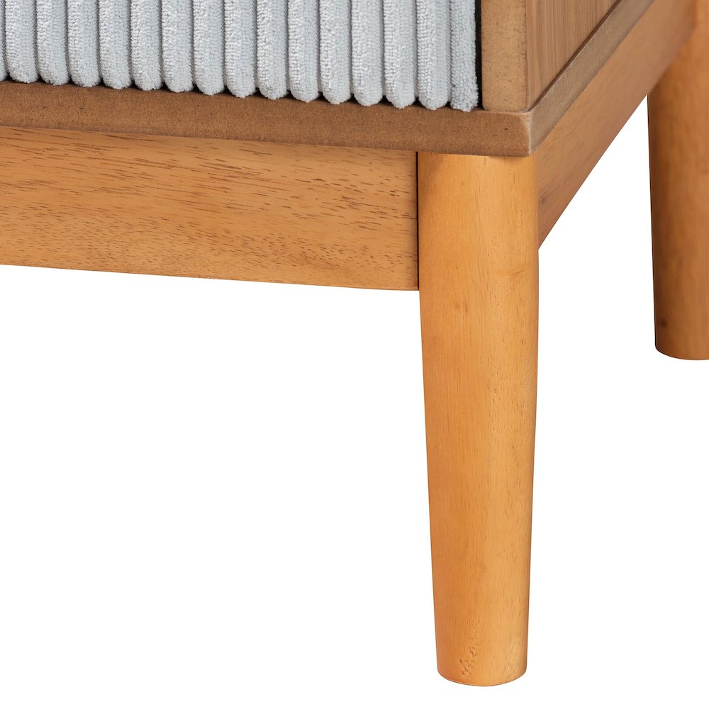 Taylin Mid-Century Grey Corduroy and Oak Brown Wood 2-Drawer Nightstand. Picture 6