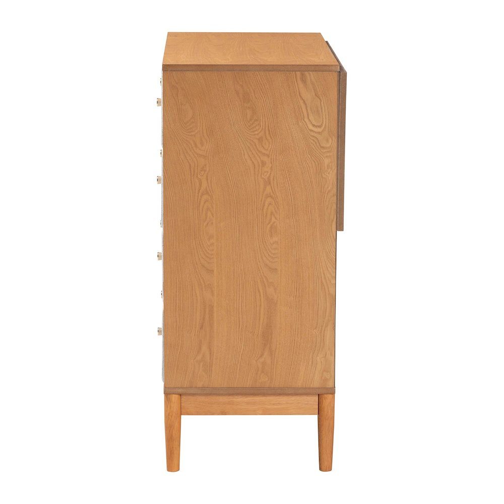 Taylin Mid-Century Grey Corduroy and Oak Brown Wood 4-Drawer Chest. Picture 4