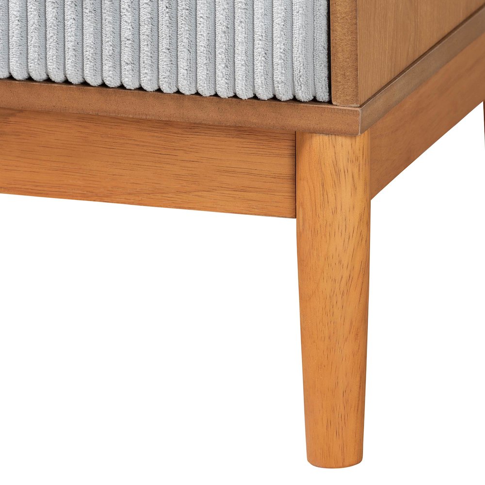 Taylin Mid-Century Grey Corduroy and Oak Brown Wood 4-Drawer Chest. Picture 6