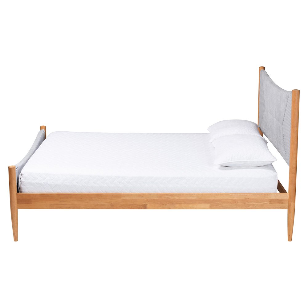 Taylin Mid-Century Grey Corduroy and Oak Brown Wood Queen Bed. Picture 2