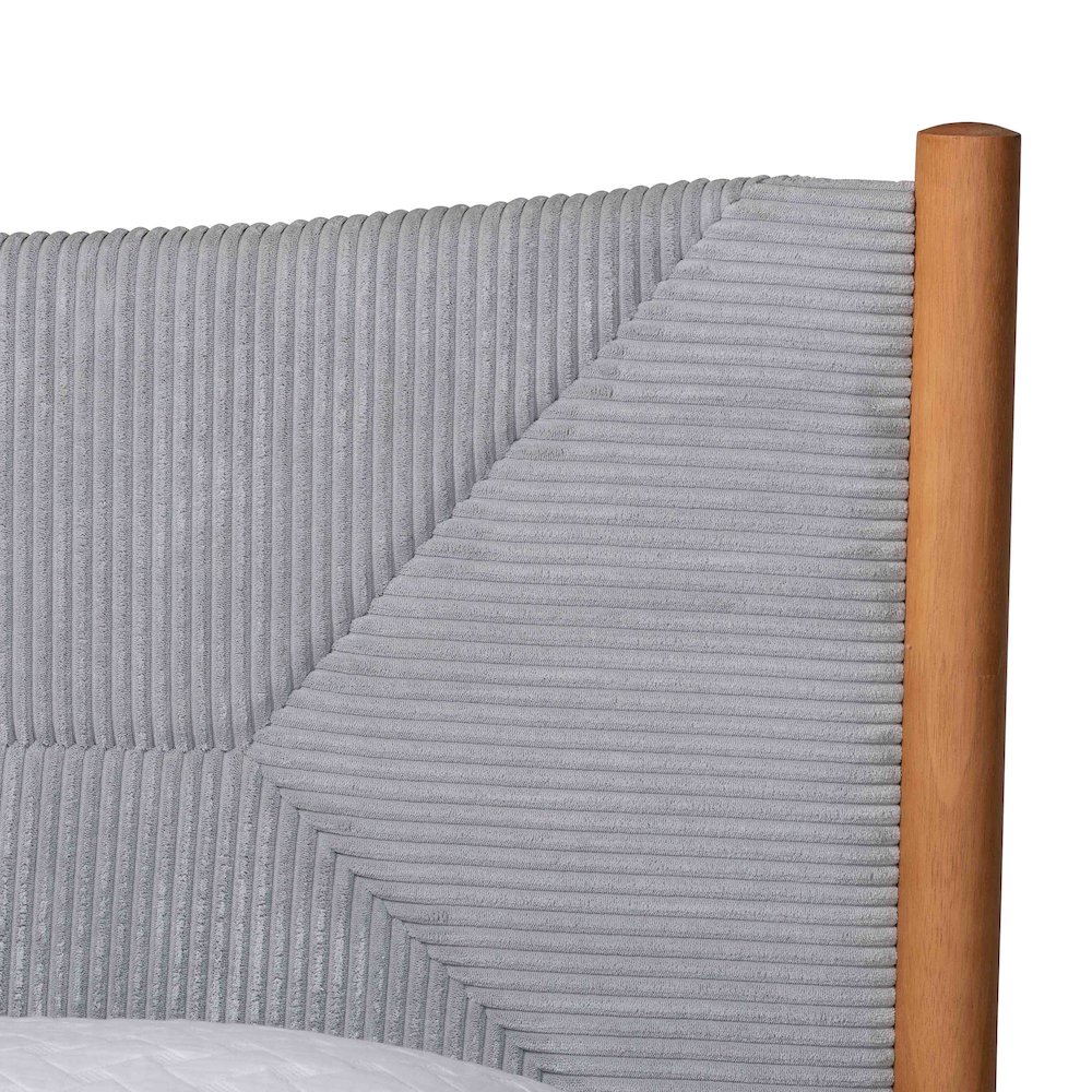 Taylin Mid-Century Grey Corduroy and Oak Brown Wood Queen Bed. Picture 4
