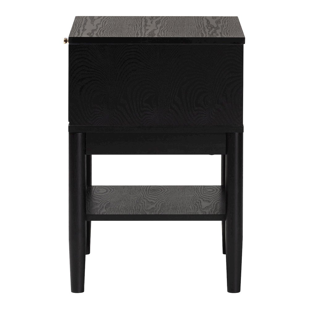 Shirin Mid-Century Beige Fabric and Black Wood 1-Drawer Nightstand. Picture 4