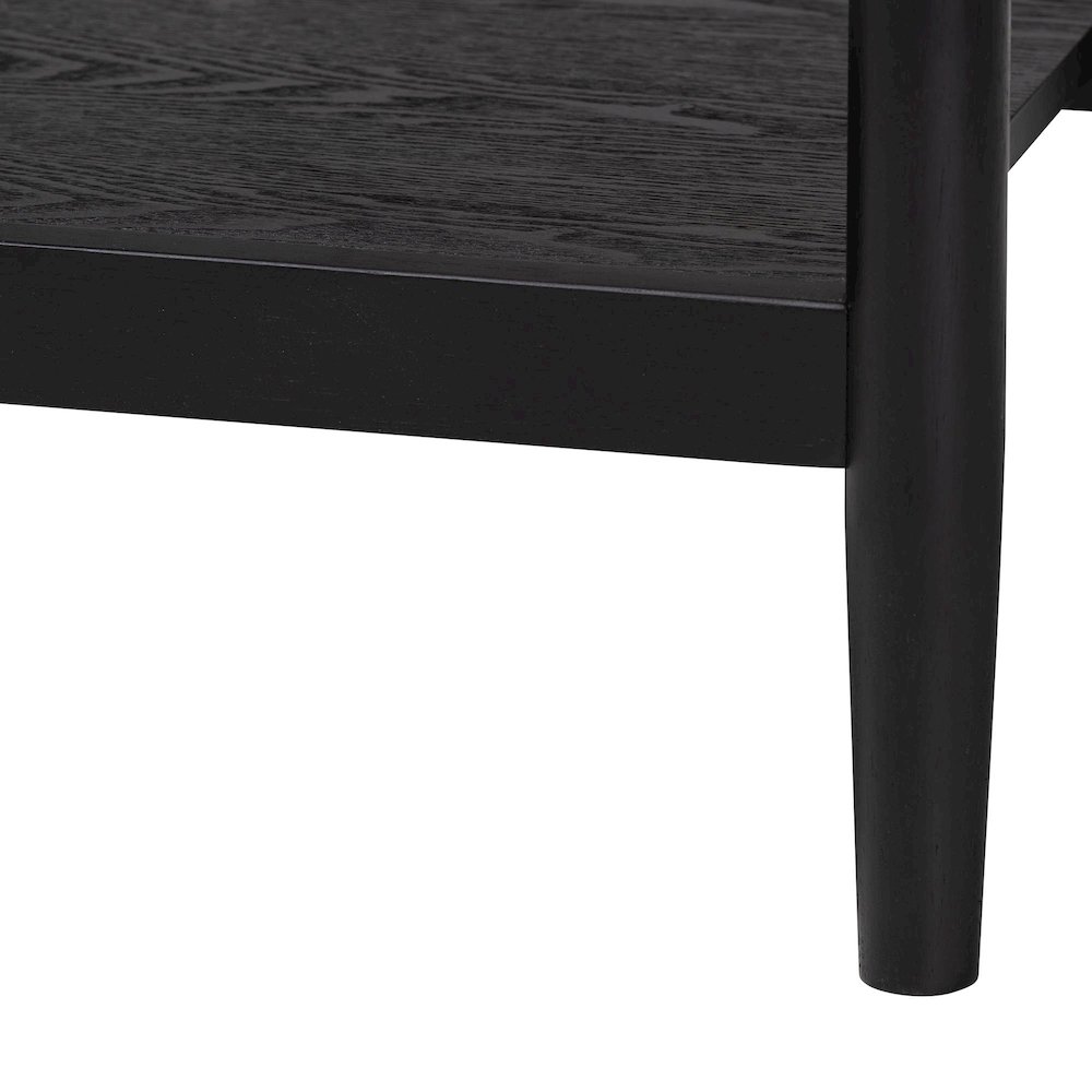 Shirin Mid-Century Beige Fabric and Black Wood 1-Drawer Nightstand. Picture 6