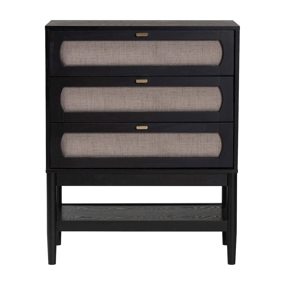 Shirin Mid-Century Beige Fabric and Black Wood 3-Drawer Chest. Picture 3