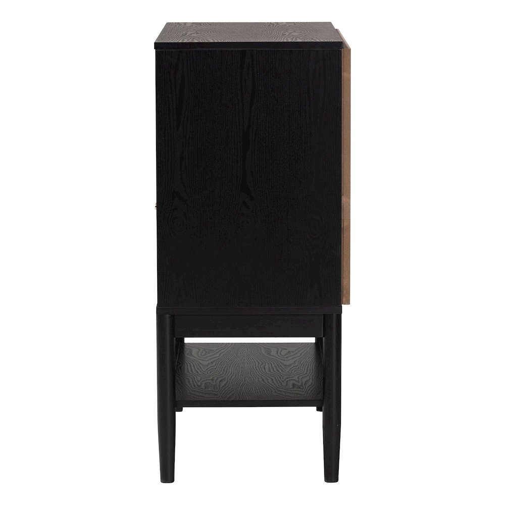 Shirin Mid-Century Beige Fabric and Black Wood 3-Drawer Chest. Picture 4
