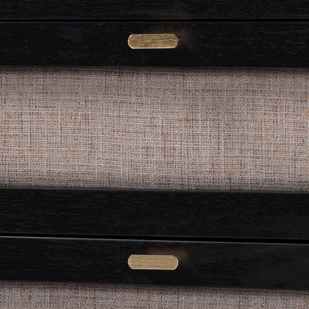 Shirin Mid-Century Beige Fabric and Black Wood 3-Drawer Chest. Picture 5