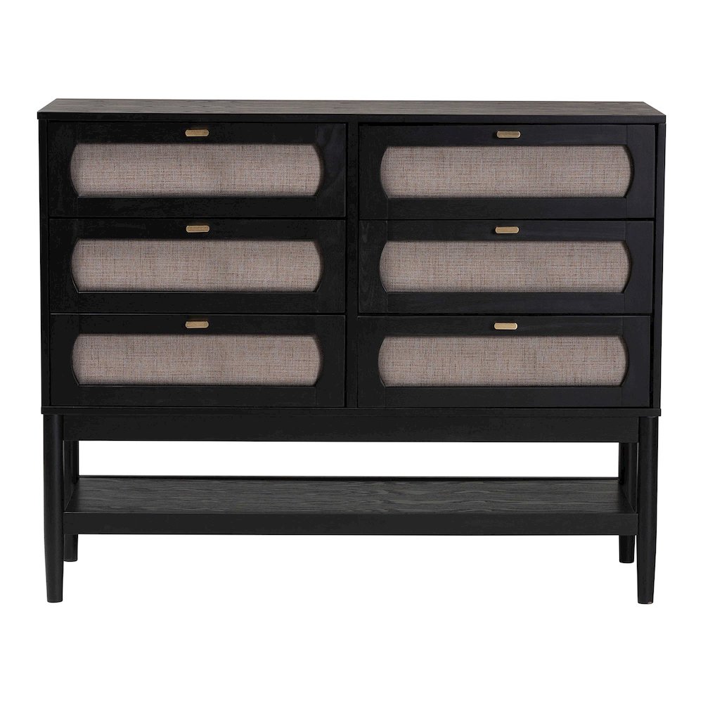 Shirin Mid-Century Beige Fabric and Black Wood 6-Drawer Dresser. Picture 3