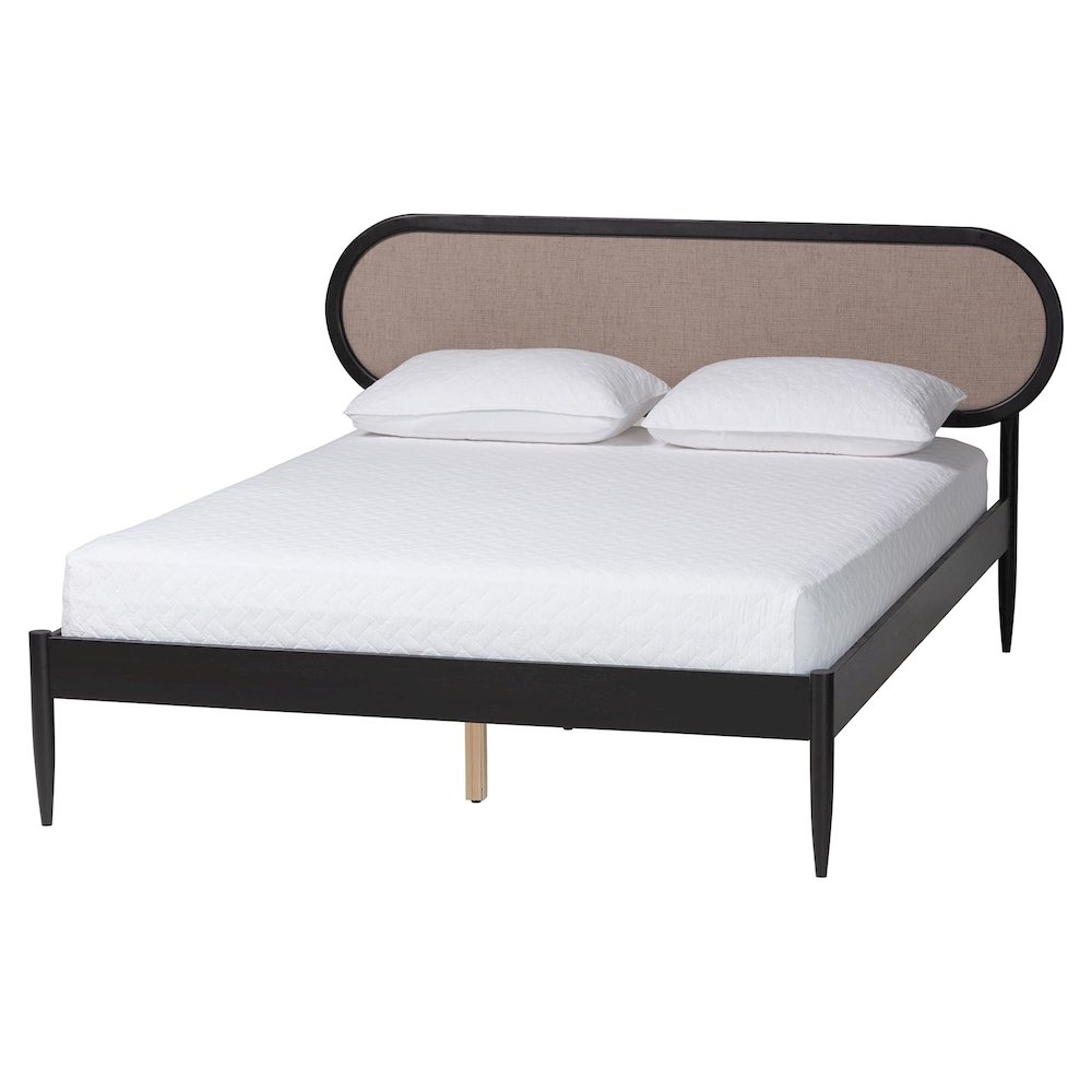 Shirin Mid-Century Beige Fabric and Black Wood Queen 5-Piece Bedroom Set. Picture 3